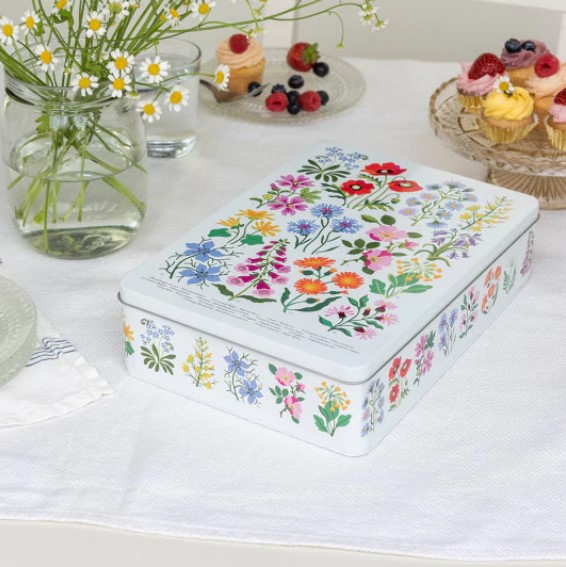 גרין קווין חנות עיצוב הבית: קופסת פח מלבנית פרחי בר. קופסת מתכת