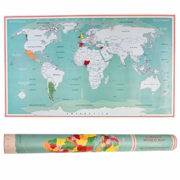 גרין קווין | חנות מתנות: פוסטר מפת העולם לגירוד. פוסטרים