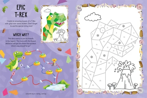 Green Queen: צביעה במדבקות פסיפס כסופות ועוד פעילויות - דינוזאור
