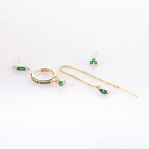 Green Queen | עגילי זהב סט טיפות ירוק. מתנה לאישה, מתנות לאישה