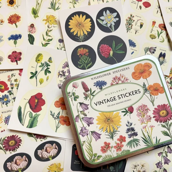 גרין קווין: מארז מדבקות בקופסת פח: Wildflowers