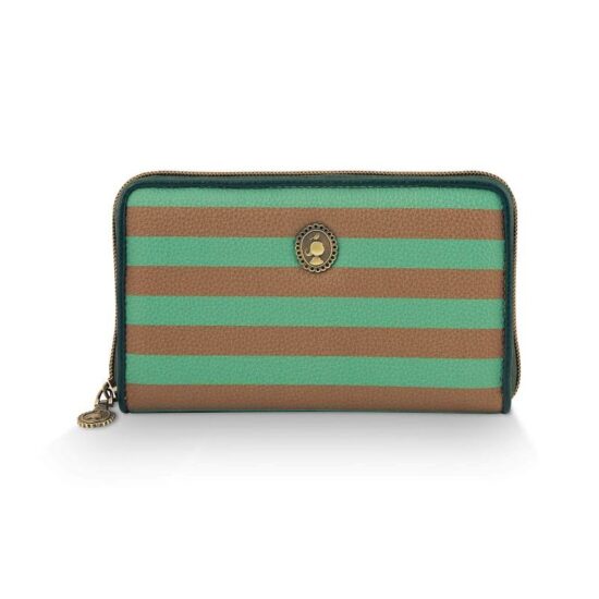 גרין קווין חנות מתנות ועיצוב: ארנק Willow Wallet פסים ירוק-חום של PIP Studio, מבט מלפנים