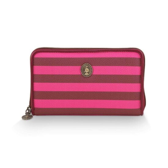 גרין קווין חנות מתנות ועיצוב: ארנק Willow Wallet פסים ורוד-בורדו של PIP Studio, מבט מלפנים