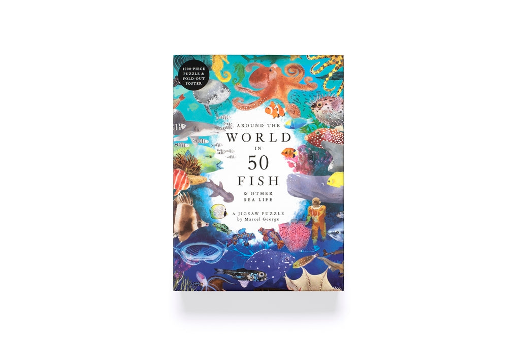 גרין קווין חנות מתנות ועיצוב: פאזל Around the World in 50 Fish - קטע מהאיור המורכב