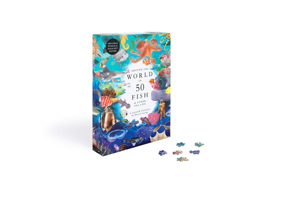 גרין קווין חנות מתנות ועיצוב: פאזל Around the World in 50 Fish - קטע נוסף מהאיור המורכב