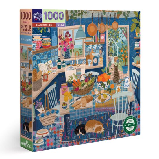גרין קווין חנות מתנות ועיצוב: פאזל 1000 חלקים Blue Kitchen מבית eeBoo - קופסה עם איור מטבח כחול