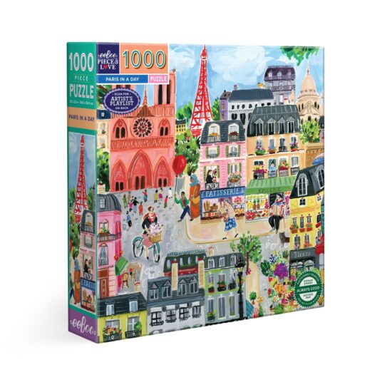 גרין קווין חנות מתנות ועיצוב: פאזל 1000 חלקים Paris In A Day מבית eeBoo - איור פריז צבעוני