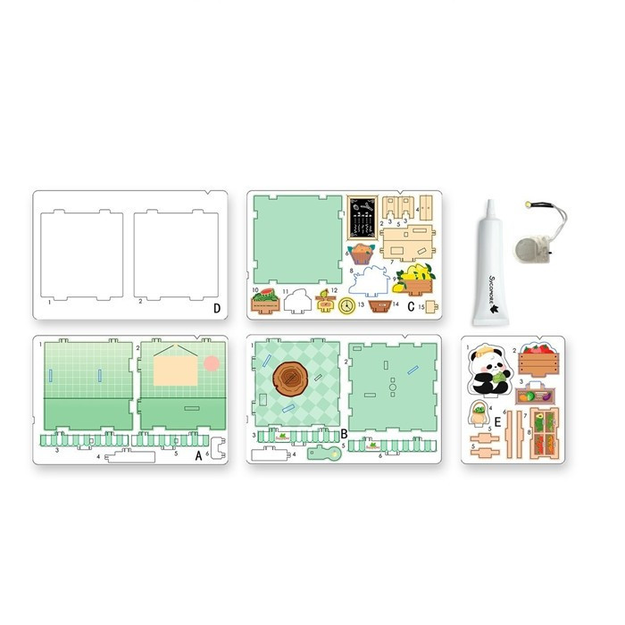 גרין קווין חנות מתנות ועיצוב: חלקי ערכת Chibi Box פנדה: חלקי עץ, פרטי אקריליק, דבק ותאורה