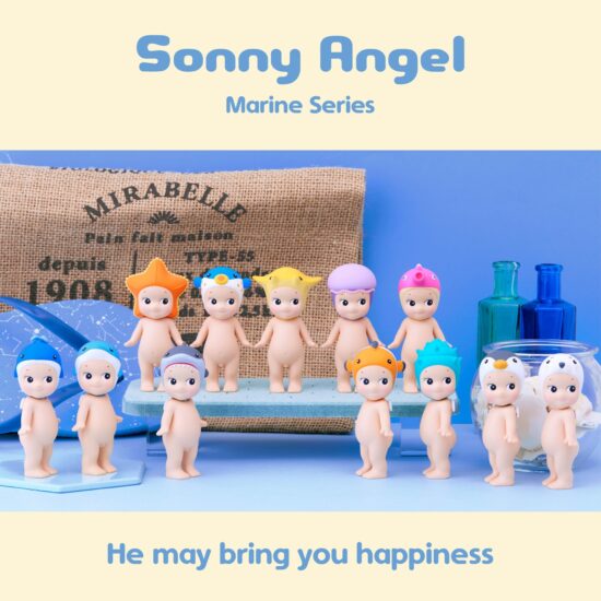 גרין קווין חנות מתנות ועיצוב: בובות אספנות Sonny Angel סדרת חיות ים על רקע כחול עם בקבוקי זכוכית